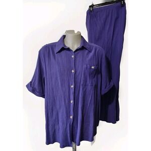 Shirt & Pants Set Womens 4XL Plus Size Vicki Wayne's Crinkle Style Pant Pockets